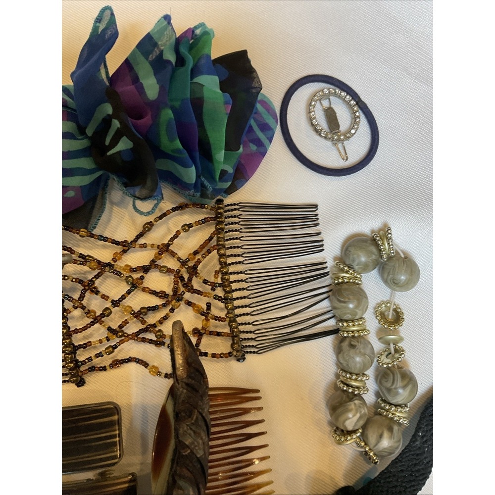 Vintage Hair Accessory Lot Of 36 Barrettes Combs Banana Clip Band Wraps 1980s - Picture 10 of 12